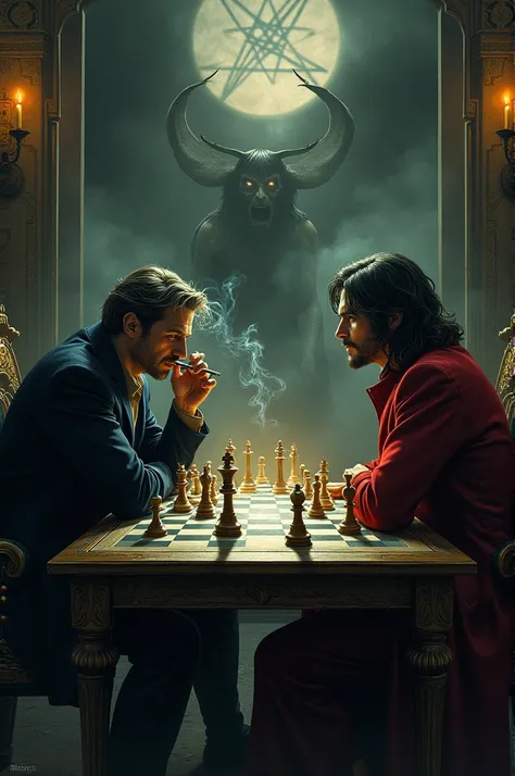 John Constantine from the Hellbrazer comics versus Lucifer Morningstar playing chess