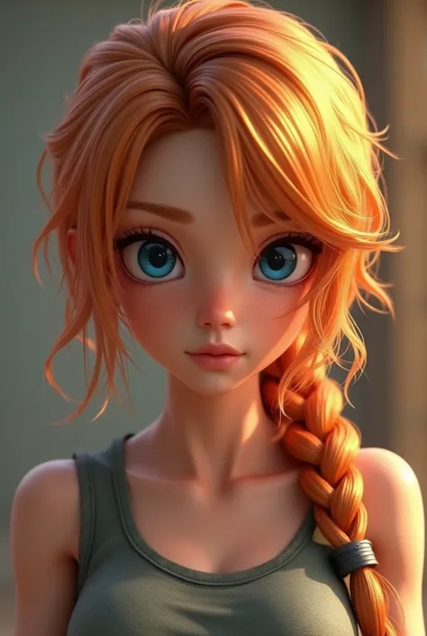 A light light gold ginger hair with blue eyes , make it like game character from gta not anime , game character! Realistic 3D make the character like one of Lara craft game characters 