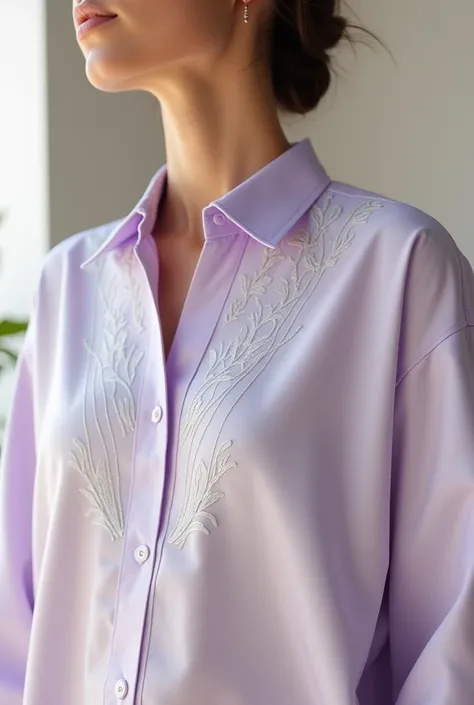 Simple ,  thin silver embroidery on a pastel lilac guayabera