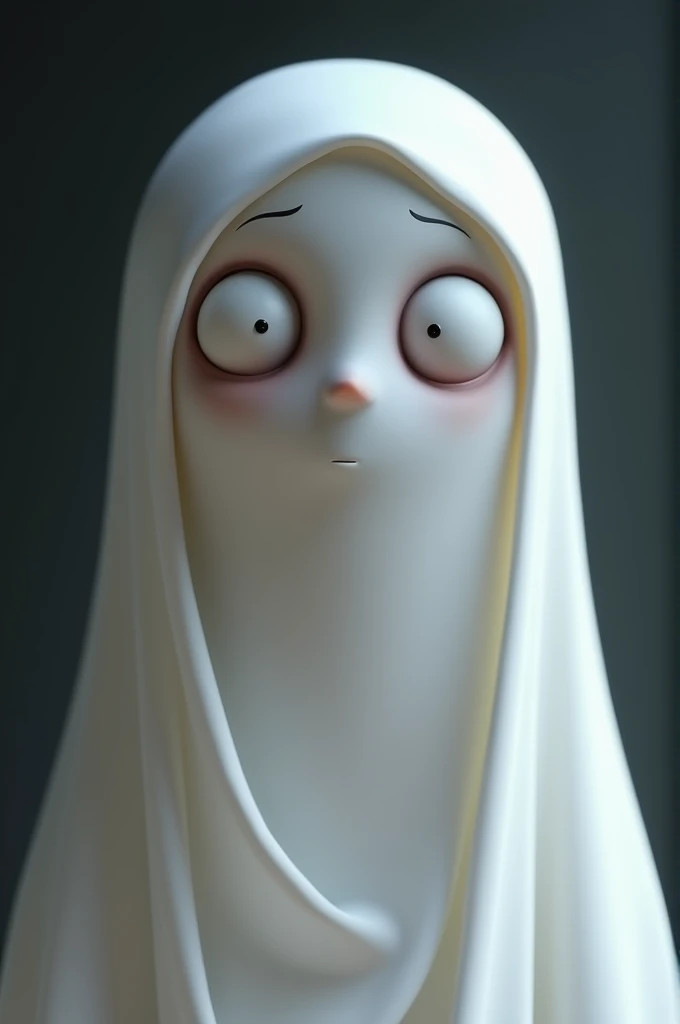  Woman Dressed in White
 • Prompt : Aira terkejut apabila melihat seorang wanita berwhite clothes  berdiri di hadapannya, dengan empty eyes dan senyuman mengerikan.
	 • Keywords : 3D Animation, Pixar, ghost woman , white clothes , empty eyes,  creepy smile...