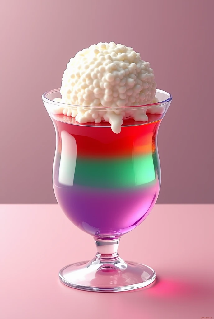  Glass cup inside containing two-colored jelly can be red and green or red and purple, A scoop of ice cream upstairs 