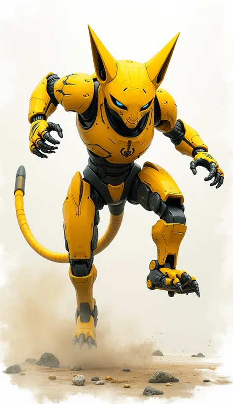 Jumping tiger zoids in yellow color painted with watercolor png