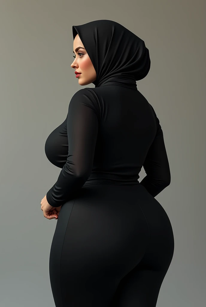 Female hijab black big butt big breast seen from behind 