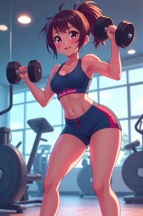 Coca anime girl at a gym 