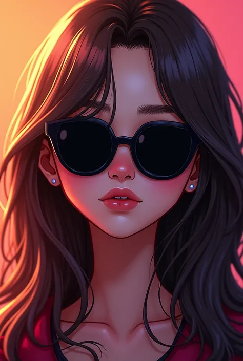 Girl with long brown hair, Black lenses, estilo brawl stars