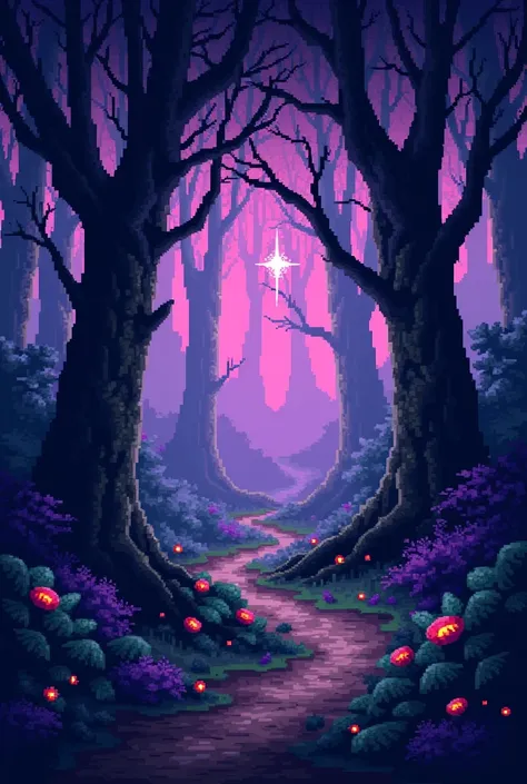 Dark florest purple pixel art wallpaper.