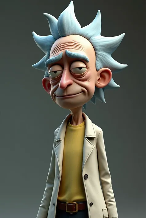 Rick character from the Rick and Morty cartoon in realistic 3d, thin