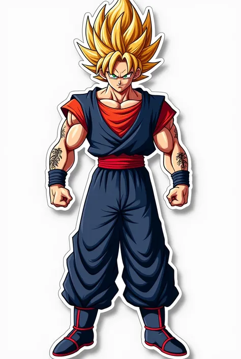 Goku Supersayanin navy blue and red t-shirt,  blue shorts,  white background,  sticker, tattoo type 