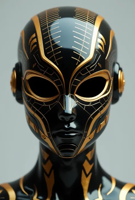  create a mask of a toy robot, Make it black with gold details 