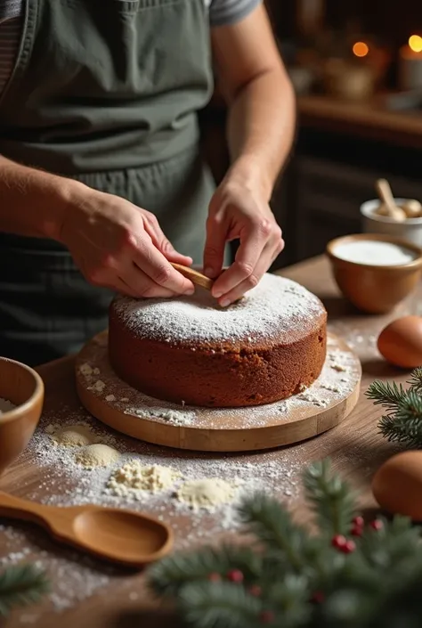  can be seen cooking a Christmas cake (that only the hands )