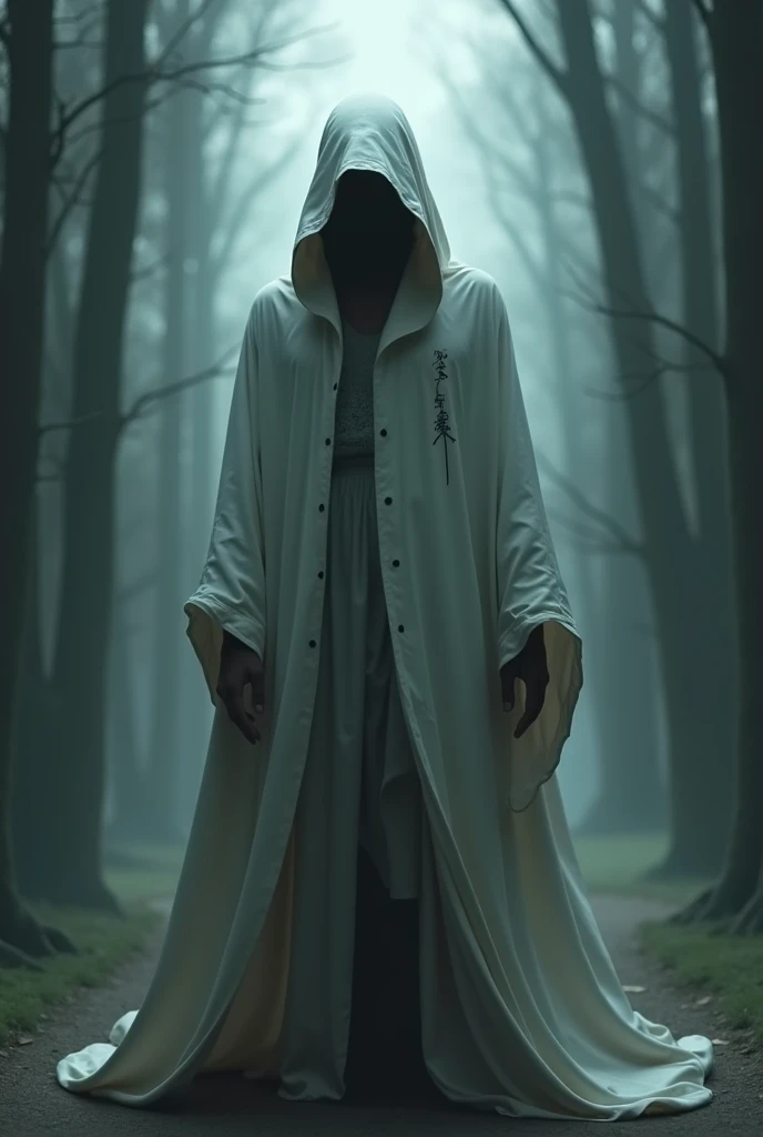 Mystical Silhouette of a Man Wearing a White Hooded Coat, I cant see her face  