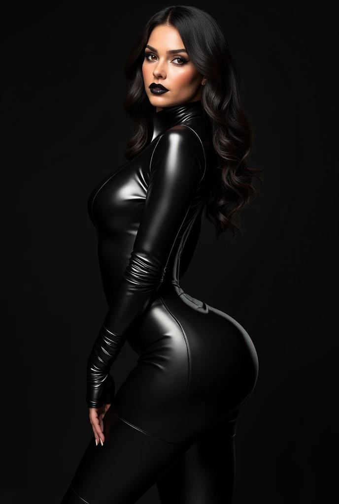 Create a sexy image of Madisson Béer in a very tight latex outfit 