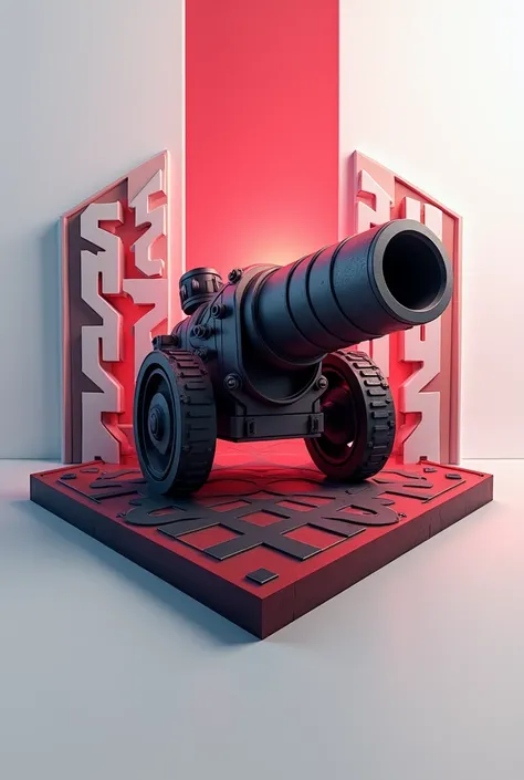 Make a 3d logo of the SC GUNNERS team with a cannon in the middle of white and red 