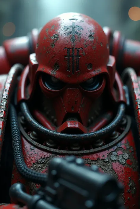 Warhammer 40k bloody angels phone wallpaper in a very close up of the side helmet in battle position leaving a very cinematic image