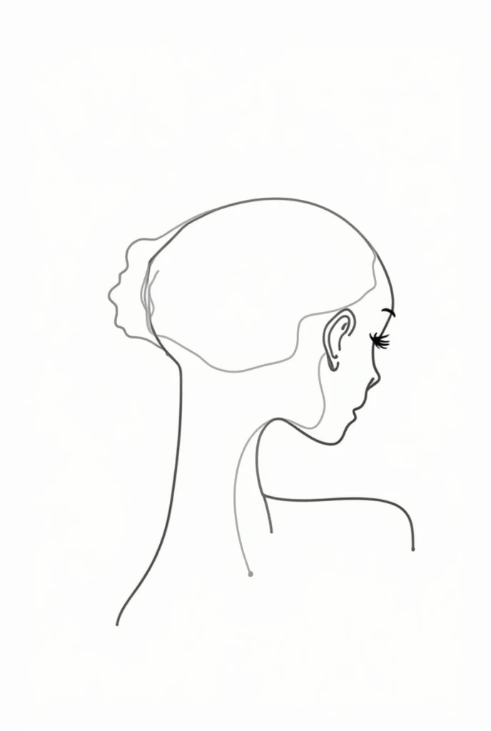 Line art rear view of a womans head, With little detail 