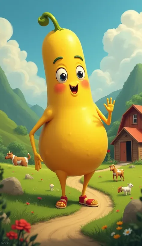 A yellow dick on a farm,  Talking