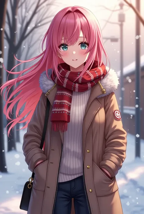 Megurine Luka cute sexy casual clothes G pan winter walk adult Christmas upper body pink hair