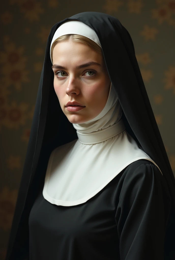 The cover of 4 Victorian era men, dressed as nuns, in the style of photorealistic painting, romantic drama, 32k uhd, sharp focus, devilishly handsome Italian man, innocent blonde man in nuns habit, in the art style of Krzysztof Lukasiewicz, Volegov and Kon...