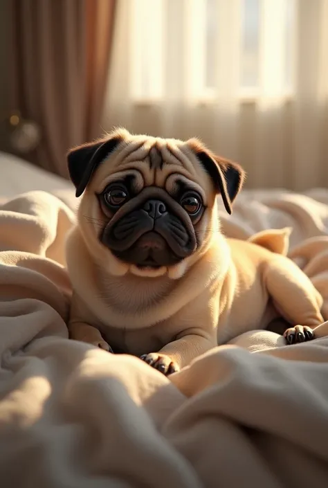 Pug on the bed