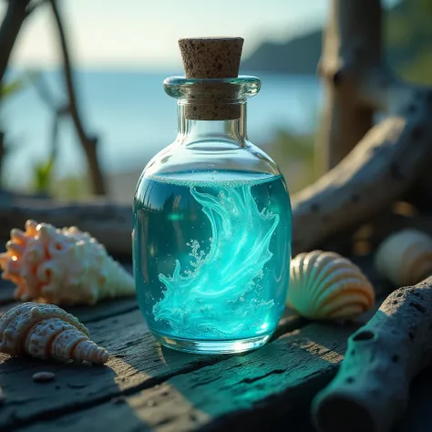  A light blue liquid potion, as if it were seawater .