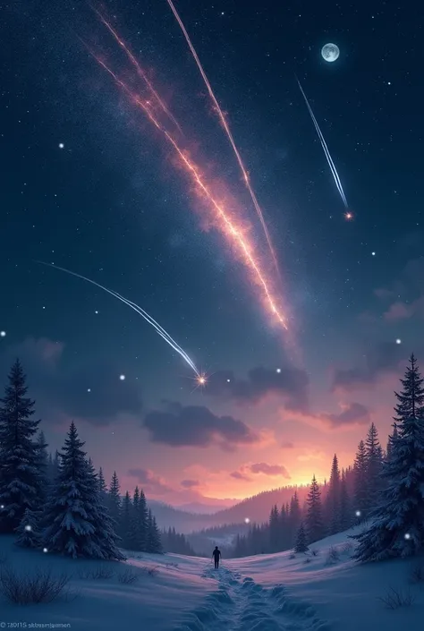 Mysterious　Geminid meteor shower　Winter night sky images