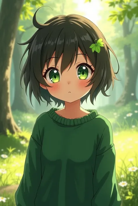 An anime  with green eyes and the green sweater