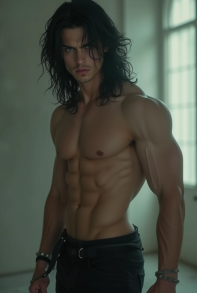 Sexy guy ,  green eyes.  with big size black haired ,  moody and showing everything,  white skin  
