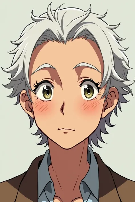 anime character, 56 years old, short white hair