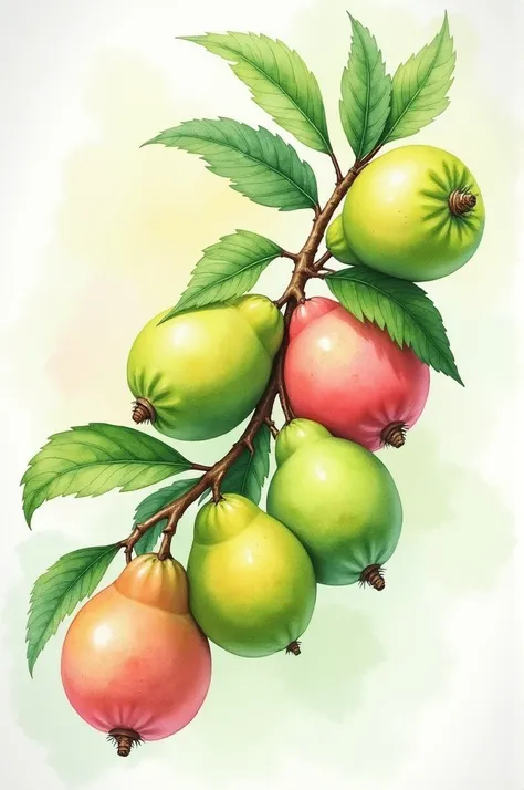 Watercolor of a guava branch 