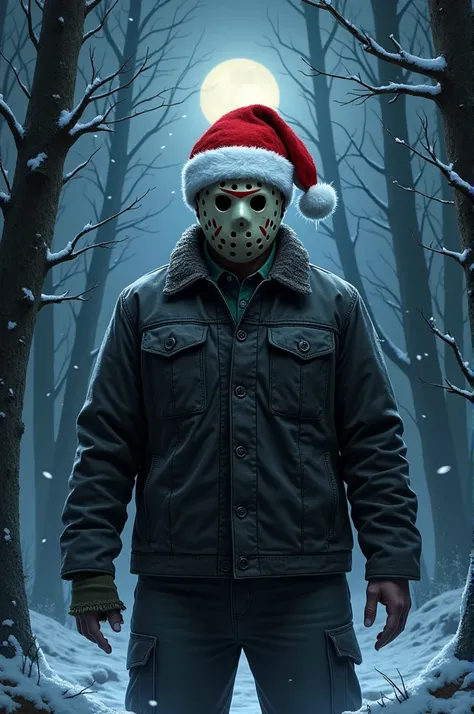 Friday 13th poster with jason wearing a christmas hut