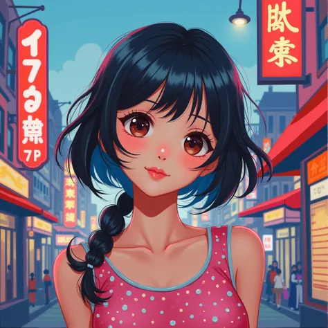 oil paiting, anime girl, anime vintage style, anime 80s vintage style, city pop art style, pastel collors, tokyo streets