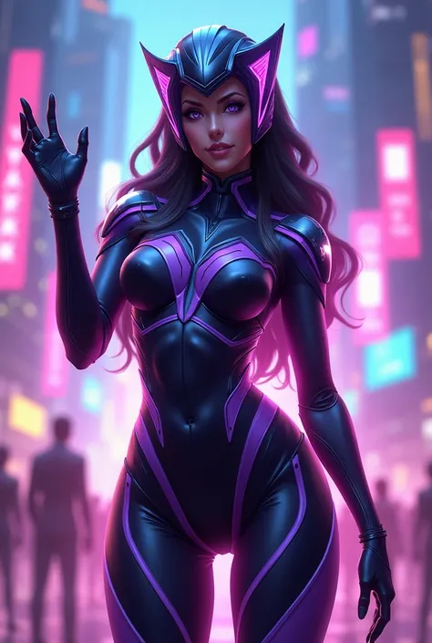 Kaisa from League of Legends Kda version saying hello