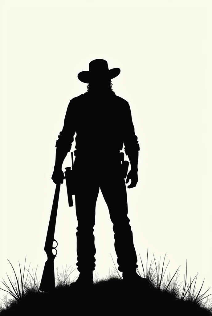 GENERATE THE IMAGE OF A MAN WITH A BEARD AND HOLDING AN OLD RIFLE RAISED IN HIS LEFT HAND GENERATE ONLY THE SILHOUETTE