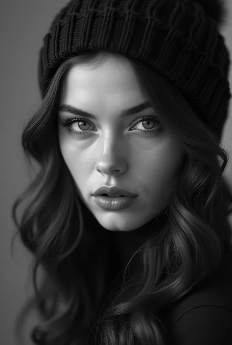 Sexy girl biting her lip with knitted hat, Leave the image gray 