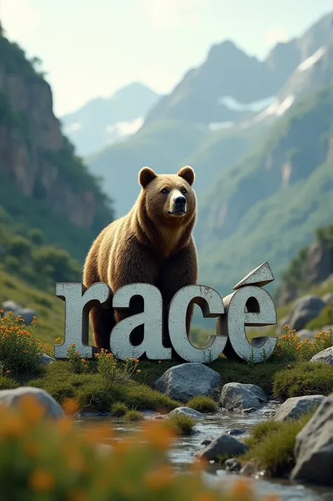 Name “RACE” in 3D letter with the shape of Peru, behind it a bear in Peru 