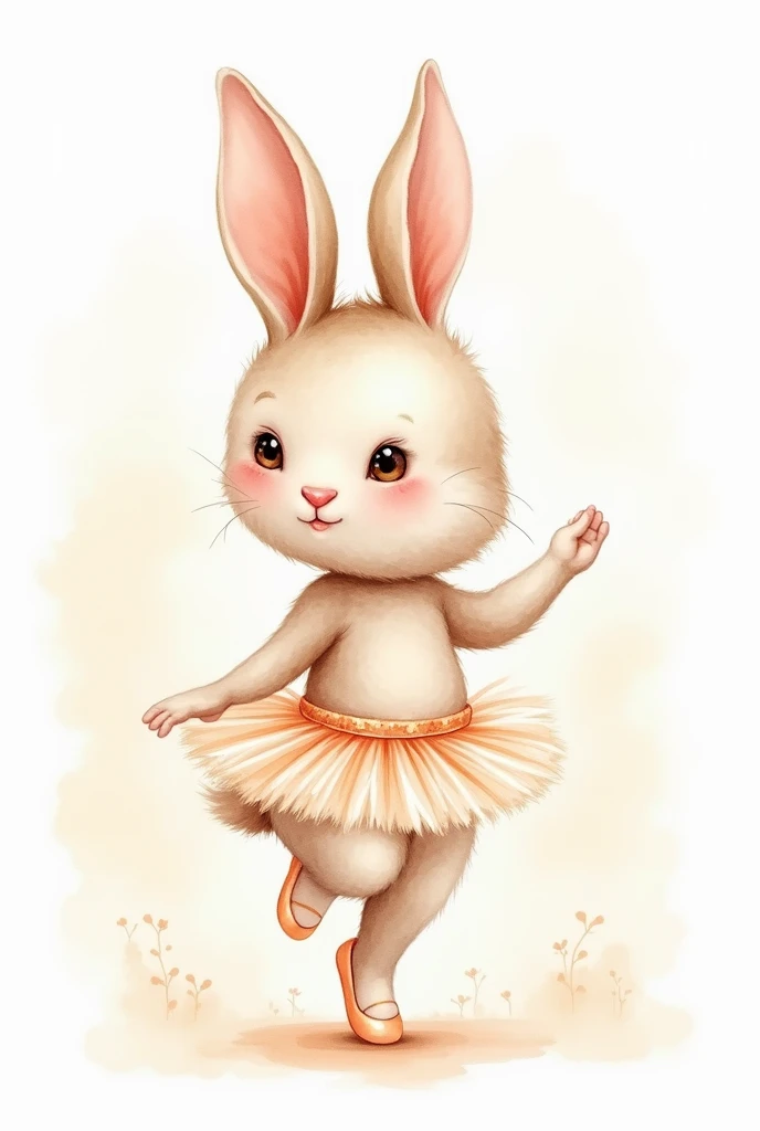 Watercolor illustration of a cute baby rabbit wearing a ballerina costume doing some moves