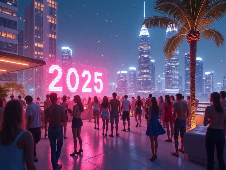 make a photo depicting Countdown Party on Rooftop or Balcony celebrating New Years Eve 2025