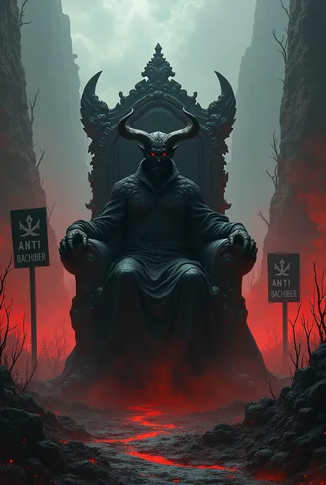  Make a hell ..  That there are lots of signs everywhere saying " anti bachiber ". that there are no people, Only that there is a throne with a demon