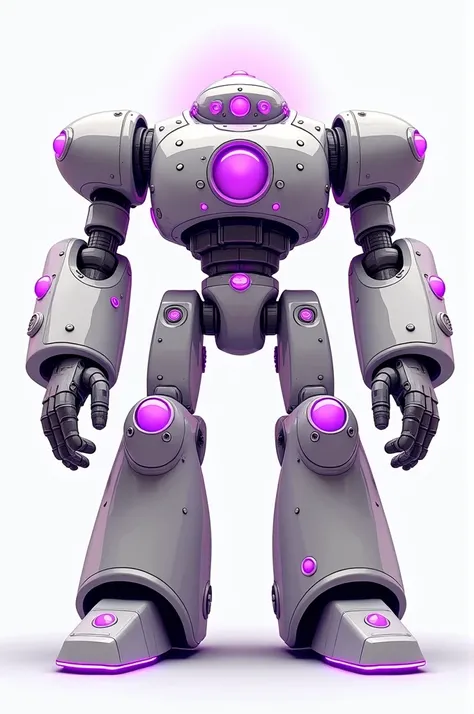 Giant white steel Atom robot with purple Cartoon style details or whatever looks best for a shirt logo