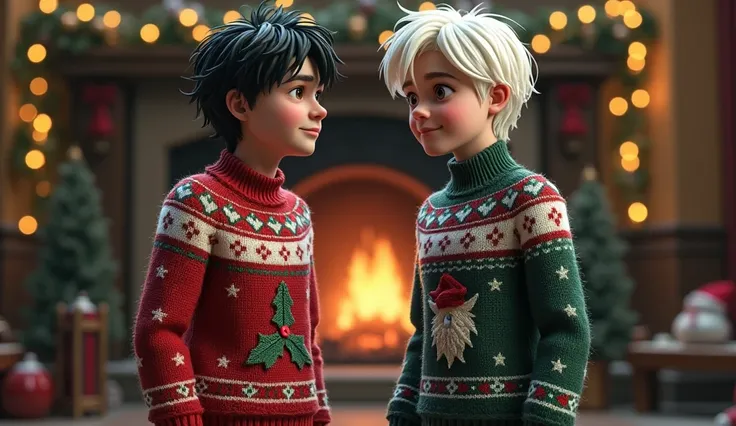 Harry Potter and sleek hair Draco Malfoy wearing Christmas sweaters