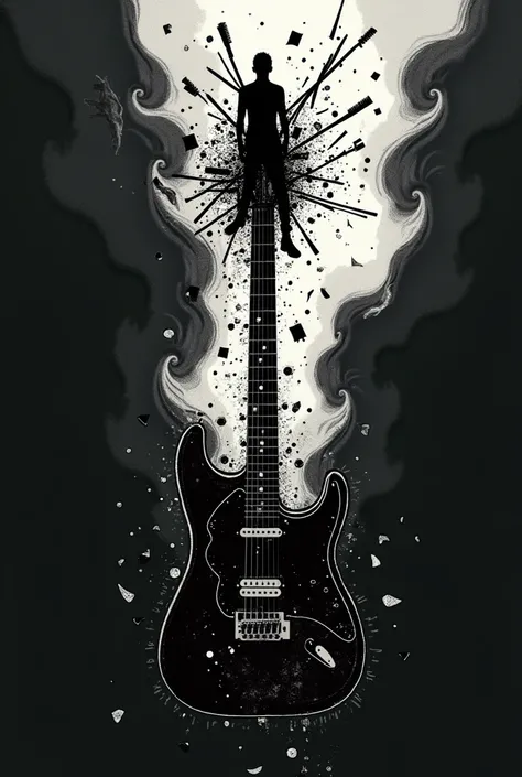  cover in black and white with a black background .  The lyrics ConverGer are made of fragments of broken musical instruments  (guitars, Bass , drumsticks, microphone), representing the chaos of the covers .  The members of the band are abstract silhouette...