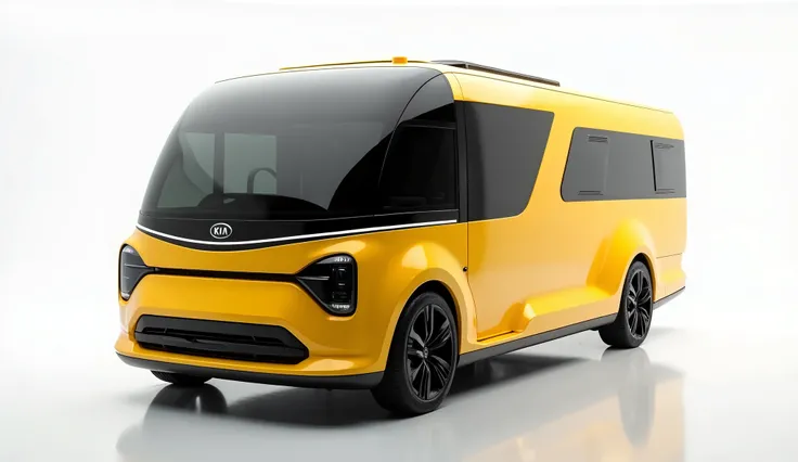 2025 Kia Motorhome New Model and Shiny Yellow Color  luxury shiny exterior parked in clean clear full white showroom