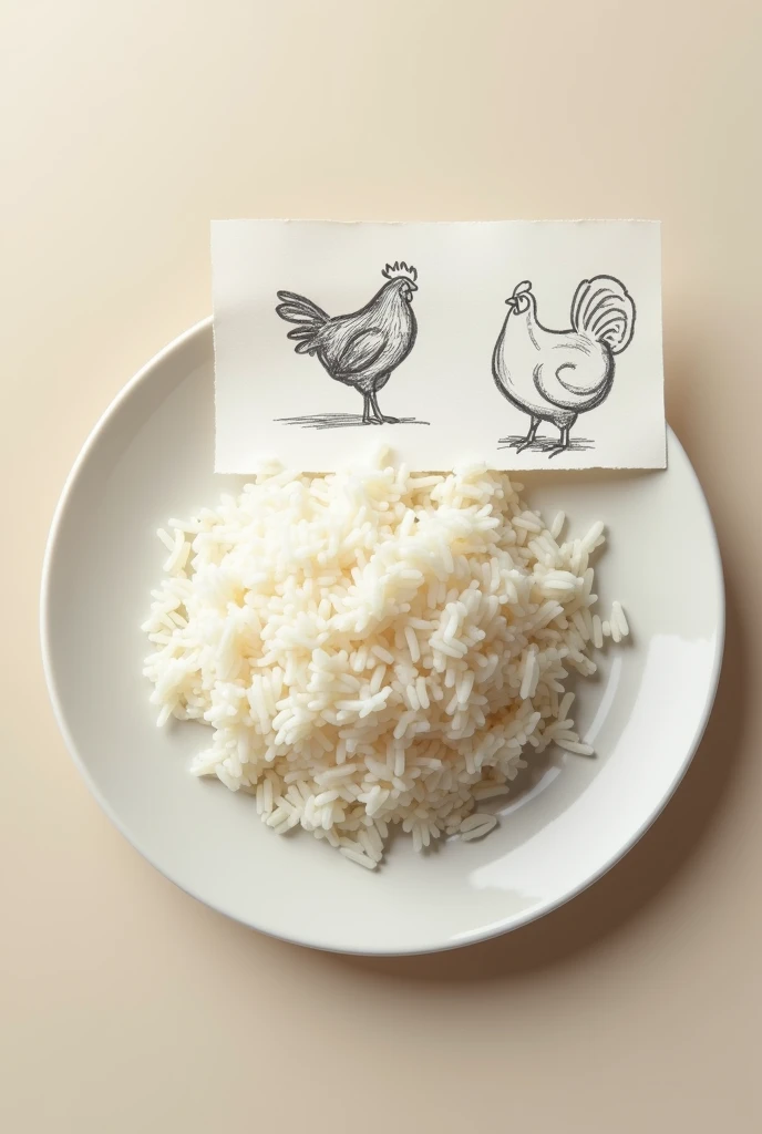 I want to create a plate with real rice accompanied by a piece of paper where there is a chicken prey drawn simulating that there is no protein in lunch 
