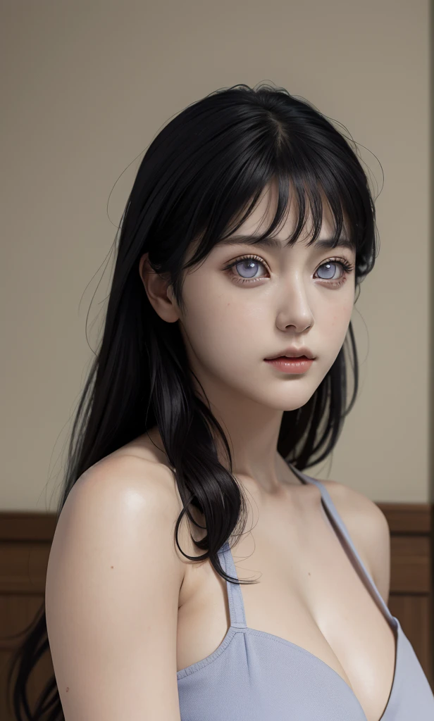 Best Quality, Masterpiece, Ultra High Resolution, (Realistic: 1.4), Original Photo, Side Light, Fine Beautiful Eyes: 1.2, Masterpiece* Portrait, Realism, 1 Girl, Ultra Detailed , perfeck ,Hinata Hyuga ,photo realistic,anime realistic,realisticstayl, (naked...