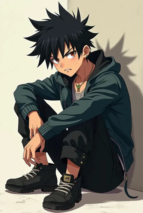 anime boy, Rough,  sitting on the floor,  full body,  different angle , anime boy 