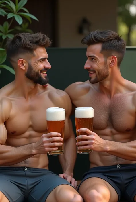 Two athletes drinking beer