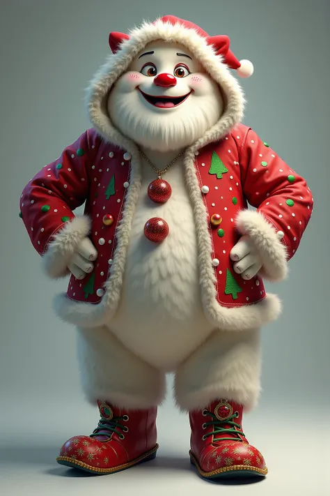 photorealistic portrait of Dressed animals - a ((fat)) (yeti) clown,(Art by wlop:1.2),(Christmas theme),(cute),(happy smile:1.2), (elegant),(hands on hips:1.5), high quality,(lovely) ,(highly detailed Christmas tree costume:1.5),Christmas motif accessories...