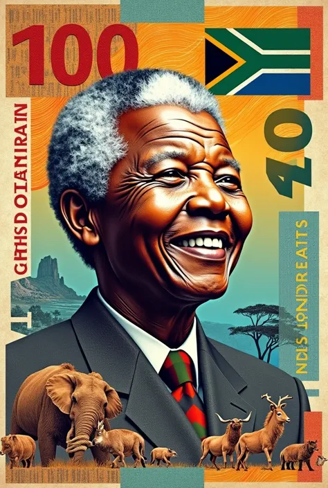 Le rand sud-africain (ZAR)
Prompt : "A South African rand banknote with vibrant colors, including iconic images like Nelson Mandela, wildlife, or landmarks from South Africa, in the background."
