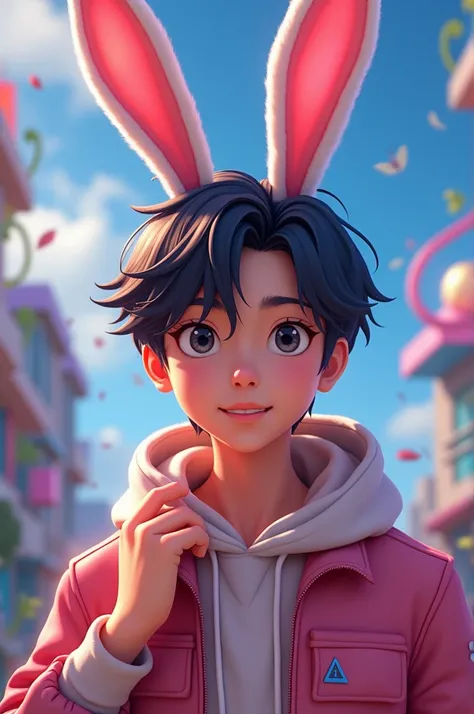 Jungkooks Marvel-style animation with bunny ears 