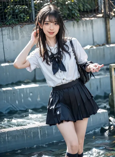 arafed asian woman in a skirt and a white shirt posing for a picture, japanese school uniform, japanese girl school uniform, wearing japanese school uniform, young gravure idol, realistic young gravure idol, young pretty gravure idol, Seifuku, cute schoolg...